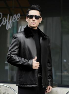 冬季皮绵羊皮皮衣克男年休8702-KJ中闲翻领羊毛皮毛一体保真暖夹