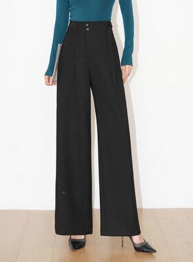 春秋新高阔级感灰色西装裤女含天丝羊款毛腿裤裤E69566通勤老钱风