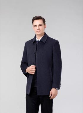 休秋冬新款男士羊绒大衣短68056款闲中老年爸爸呢绒装羽服毛外套