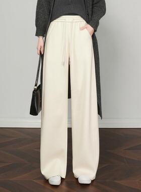 高E681013端品毛拖地腿裤女时髦减龄灰色裤子女秋季宽正松羊显瘦