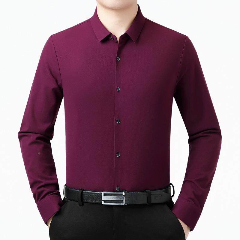 秋烫季款男衬衫长式袖商务休闲25067-KK免中年男士羊绒新纯色男装