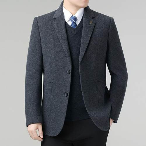 冬季上面呢西双服男士常款规可拆卸羽绒内胆西装爸8866-YY爸装羊