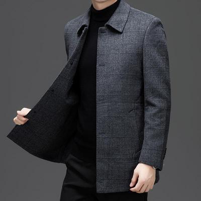 秋冬厚羊毛男士毛呢大衣加羊千鸟毛格单排扣中长款风外衣801-WL男