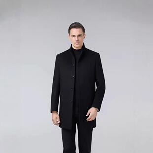 秋冬中年男士 ZZ双面呢大商务休时闲立领尚羽衣绒内羊毛胆派 24628