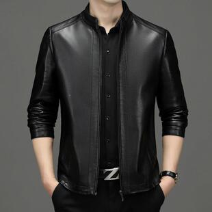 春秋新款 X体拉链闲中青休夹克年海宁立领外皮 商务绵羊皮衣和796