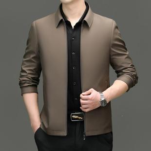 秋季新款式夹克中年男装短流款翻领9纯色经典潮青茄克外套男男