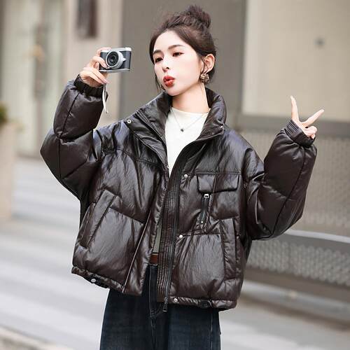 时尚皮立YF2680-1领羽款绒服鸭女冬新休闲暖白绒面包服外保套