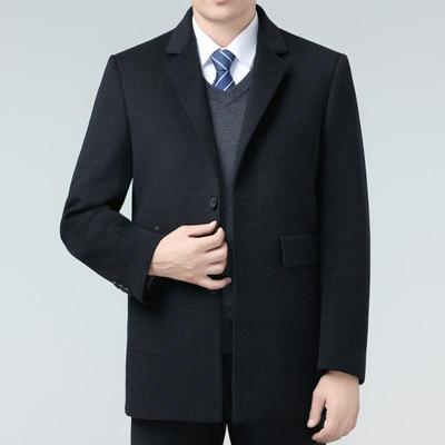 西装领双面羊绒大衣男长款绒内中年羊羽毛中呢胆子风衣爸2602爸装