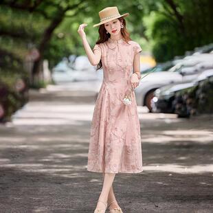 新中国风连衣裙女夏粉季新款高ZSHUI275级感式质显瘦色改良气旗袍