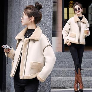 皮体毛一服羊毛外套女冬新款绵羊5217-W6皮绒机车夹克加绒加厚上