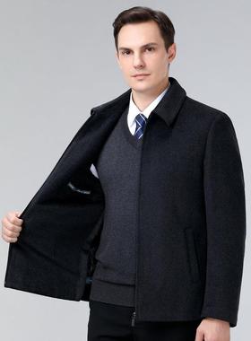 男士秋28812-H外冬时尚款双面呢羽绒内胆大衣翻领短款中套年爸爸