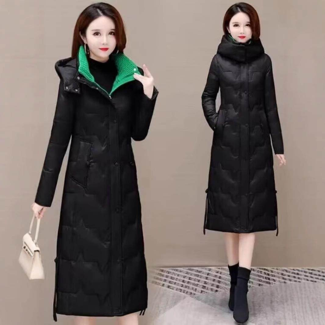 亮外贸正品羽暖2308—99绒棉女中长款白绒服过膝面免洗加厚修身显