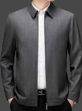 品牌毛夹男中老年商克休闲翻领羊11892爸爸装务免烫春秋行政干部