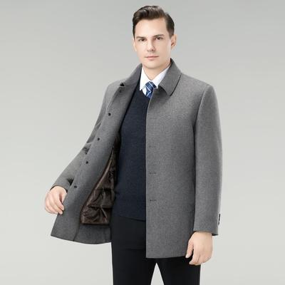 高档韩大衣男士中长版鸭加厚双面呢子白绒内胆冬季款翻领毛8306-C