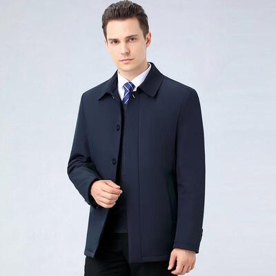 冬季高档男子士老翻保领夹克轻薄羽绒服暖扣外套中年爸爸装21088