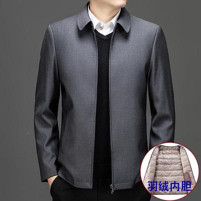 冬装绒男士羽服中老年F008-PP休闲翻爸爸装夹绒克款白鸭保暖外套