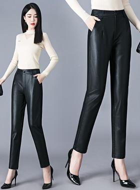 海女宁皮裤绵羊皮2230-i2秋冬新款烟百搭高腰显瘦直裤筒宽松九分
