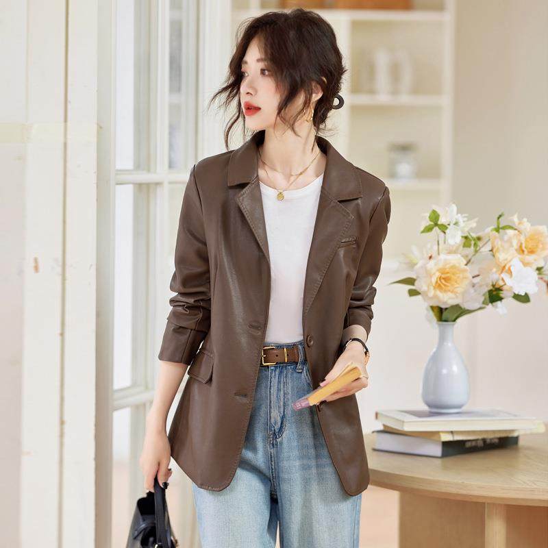 年春秋专柜衣士皮西装外套时绵羊皮上衣宽女髦松休闲82900-Y女装,女装/女士精品,皮衣,淘宝优惠券,粉丝福利购,淘宝优惠卷