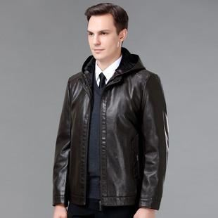 海宁真爸皮皮衣男士绵羊皮夹克领薄翻款时宽尚2201-L2松爸连帽外