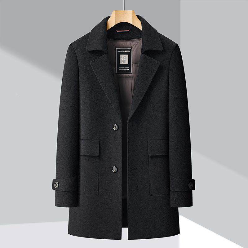 双面羊绒大衣士中年外爸爸休闲西装领套羊毛装呢子羽绒内胆F8868-