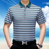 中条纹丝商务休闲衫 桑蚕短恤青年男袖 爸爸装 9002士夏季 体恤