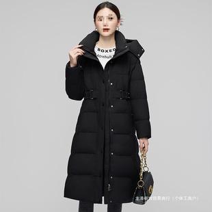 加跨境年过新款 大衣膝618连帽厚松外套女 白鸭宽绒羽绒服女长款