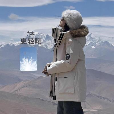 正外品白鸭绒羽绒服女中长款新款派克情80-6805侣工装毛领加大厚