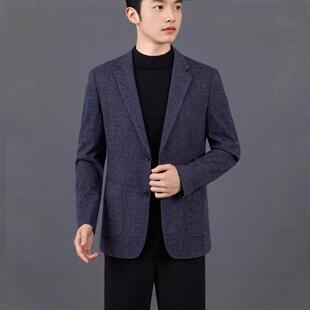 新款 服潮流单西爸装 春中年男式 M时爸尚修身 外 休闲羊毛西2868 秋季