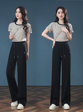 年秋冬款时尚直筒瘦9886-YYY裤休垂感腿修身时尚窄版阔裤高腰显闲