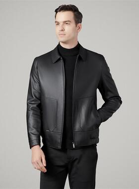 秋季款海8022-C外宁男士皮衣中年翻领新薄款夹克棒球领时尚皮男士