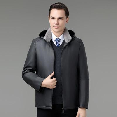 秋冬皮装新品男士连帽羽绒服脱卸内胆保外暖纯色皮夹克套227-S9衣