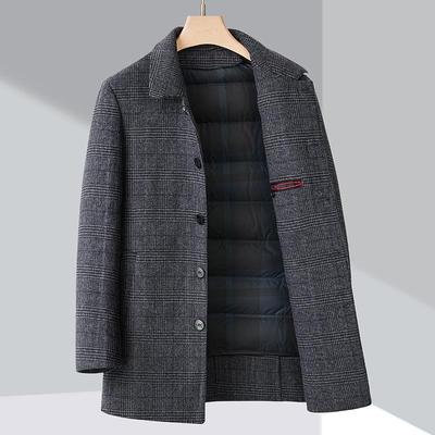 呢冬季面羊绒衣男羊大毛子脱胆风衣中年休闲爸爸装21588-PP格子外