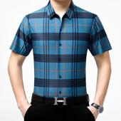 年新款 休闲冰丝半袖 格609 衬男衫 衬衣薄桑 B子中青士蚕丝短袖 夏季