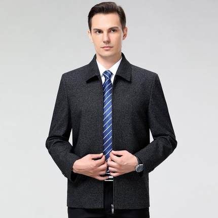 春式秋冬中老年男夹克休闲套公便务员羊毛外爸爸装翻领L-12-Q7商