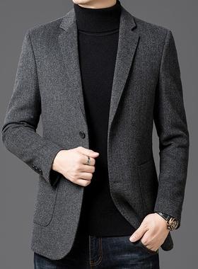 羊毛男士西装外绒套呢中年秋冬季商务休闲可拆11607-W7羽内免烫毛