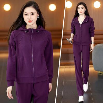 9647779时尚套装女两春秋新款时松减龄妈妈宽装连帽尚卫衣件套