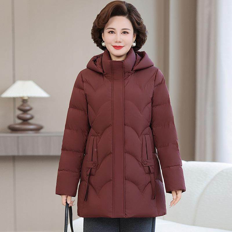 正品高档鹅中老年绒绒服女套新款妈羽妈109-8910装中长款加厚保暖