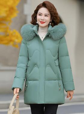 品牌中长瘦款绒服女羽时尚高级妈妈装暖加厚保中老年显洋83021气