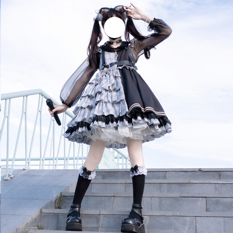 原创正版轻lolita镜像星魅甜美少女洋装软妹打歌服jsk格子连衣裙_虎窝淘