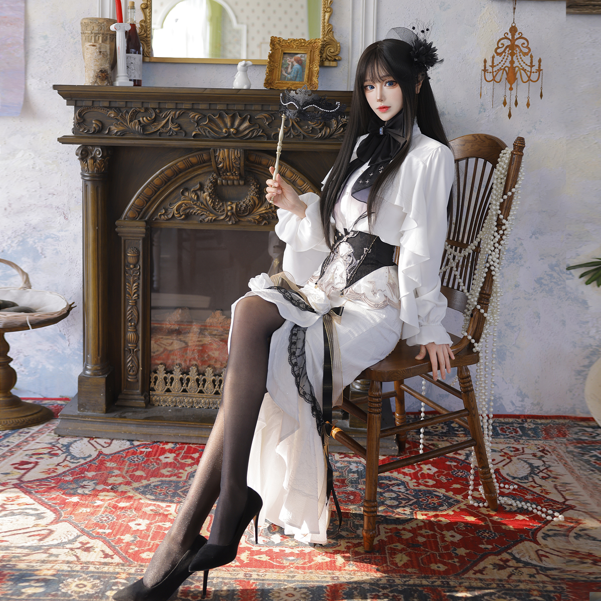 原创正版环星门Lolita白色哥特礼服鱼尾裙宫廷风洋装优雅腰封套装