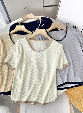 档口清仓 韩版短款圆领薄款针织衫 短袖T恤女