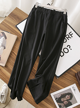 档口清仓 黑色前开叉显瘦休闲九分裤 西装裤