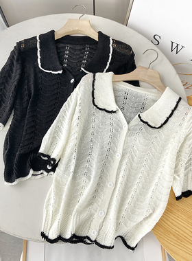 档口清仓 韩版短款翻领薄款针织衫 短袖T恤