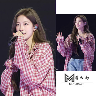 KAZUHA中村一叶同款复古红色格纹衬衫女休闲韩版宽松百搭上衣外套