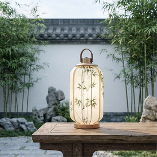 新中式复古台灯卧室床头手绘竹影无线充电茶室书房中古风手提装饰