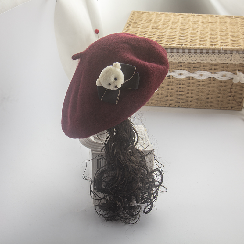 贝雷帽秋冬季贝雷帽小熊帽