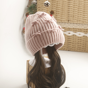 原创新款公主秋冬季帽子 儿童针织帽假发毛线帽小女孩毛绒帽