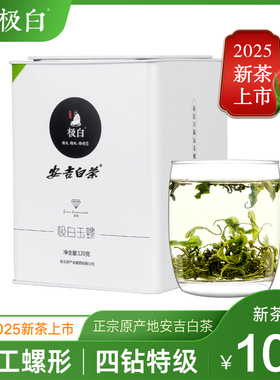 2025新茶绿茶上市极白安吉白茶特级螺型罐装120g珍稀春茶雨前茶叶