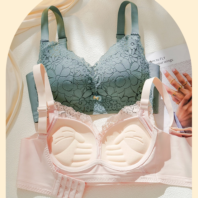 蕾丝内衣女小胸平胸无钢圈聚拢文胸罩无侧骨加高防下垂上托调整型
