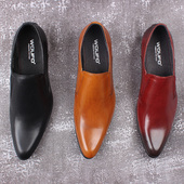 日常男士 子 男皮鞋 软皮单鞋 英伦尖头商务休闲套脚真皮一脚蹬大码